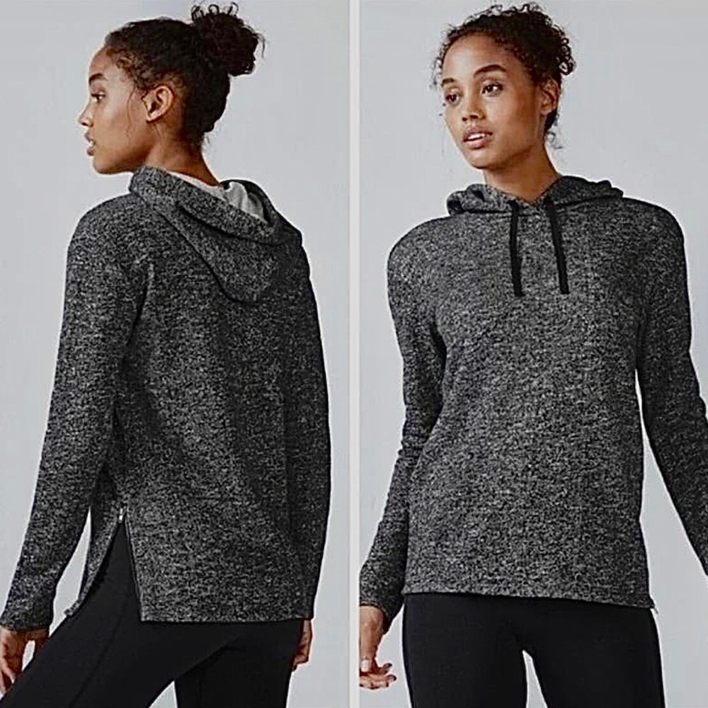Fabletics Taj Black Marled Pullover Sweatshirt Ho… - image 1